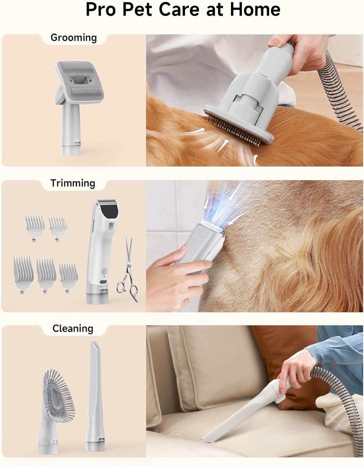 Hicozy S1+ Dog Grooming Vacuum, 12000Pa Minimum 50dB Quiet Dog Vacuum for Shedding Grooming with 2L Dust Cup, 6 Professional Dog Grooming Kit for Dogs Cats, Gray - Image 6