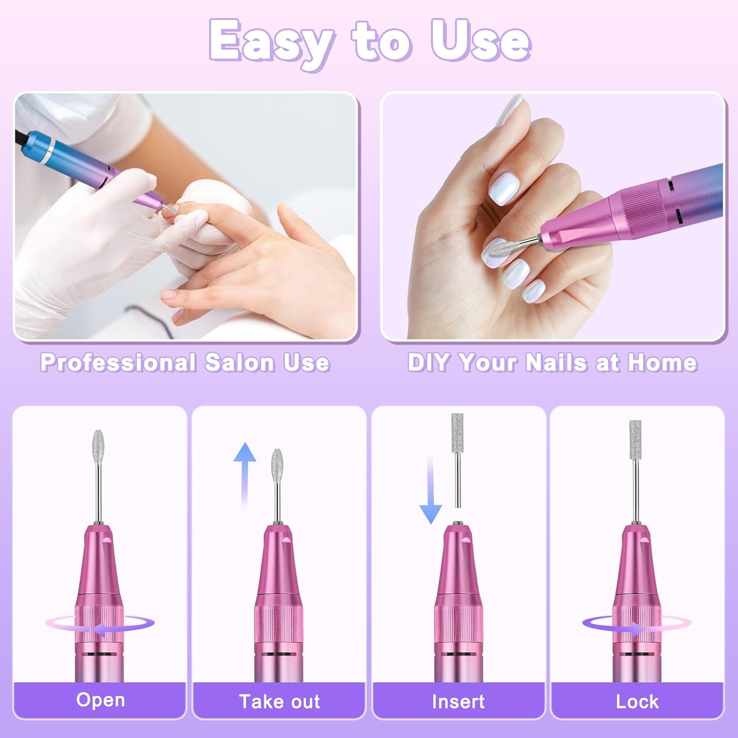 Electric Nail Drill Professional Kit, 40,000 RPM Portable Nail Drill | Rechargeable 3000mAh Electric Nail File with LED Display for Acrylic Nails, Gel Polishing, Salon & Home DIY - Image 7