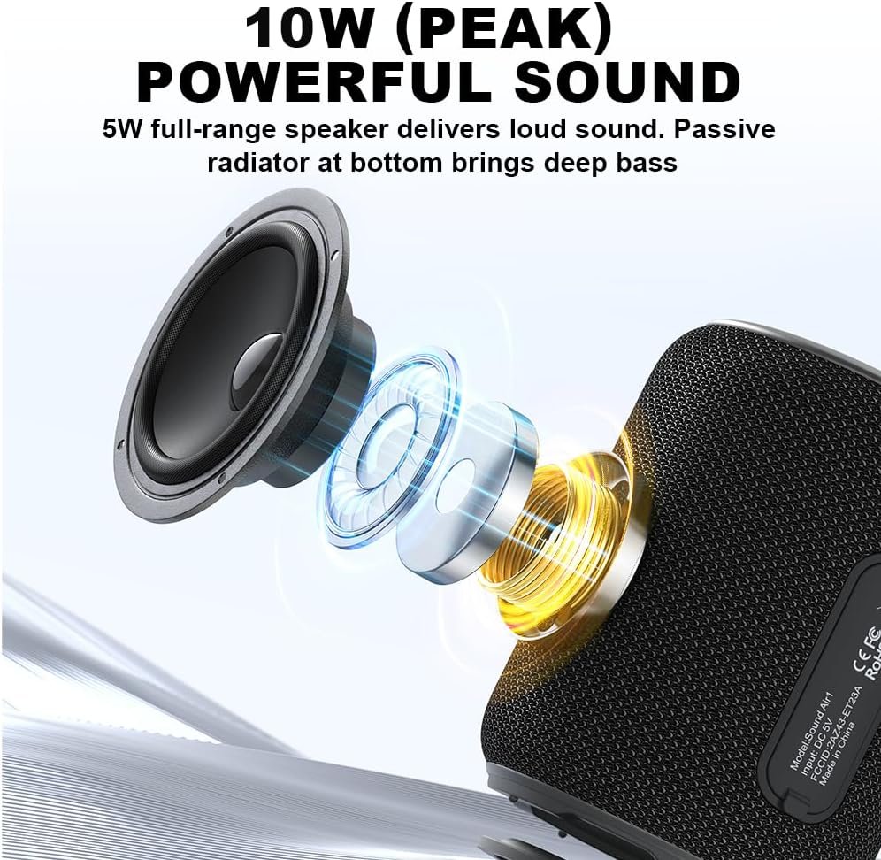 Bobtot Portable Speaker Bluetooth 10W Peak, IPX6 Shower Speaker, 25H Playing Time, Loud and Stereo Sound with Bass, Dual Pairing, Small Bluetooth Speaker Wireless for Party, Camping, Travel - Image 3