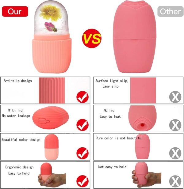 XHJRI Ice Cube Roller Massager for Face, Eyes and Neck Naturally Conditioning and Skin Care,De-Puff Eye Bags,Reduce Migraine Pain,Reusable Massage Silicone Ice Mold (Pink) - Image 6