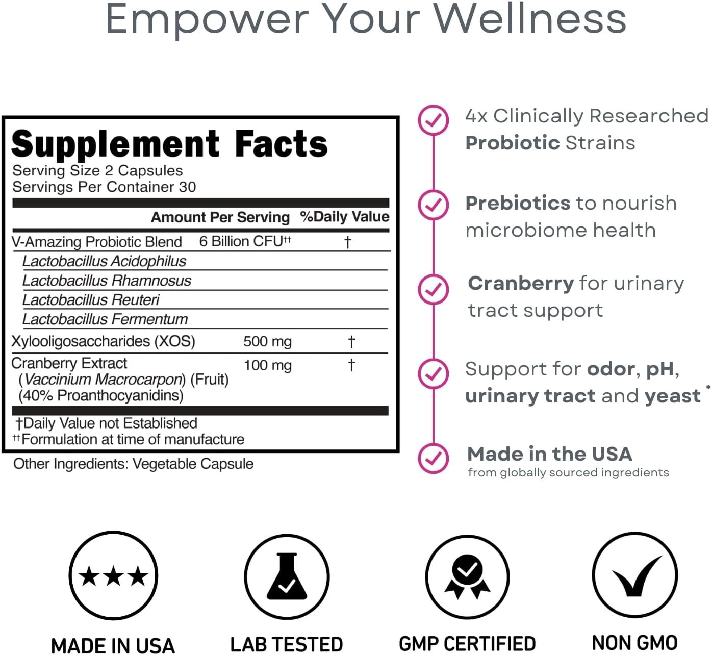 Vaginal Probiotics for Women + Prebiotics & Cranberry Pills, pH Balance, Healthy Odor, Yeast Flora, Immune Support, Positive Microbiome Health, Women’s Lactobacillus Probiotic, 60 Vegan Capsules - Image 4