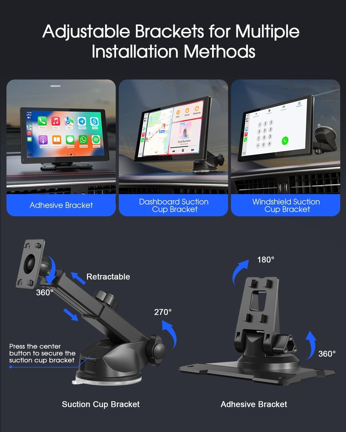 9'' Wireless Apple Carplay Screen for Car & Android Auto with 4K Dash Cam, Portable Car Stereo, 1080P Backup Camera, GPS Navigation, Car Audio Receivers Bluetooth, Mirror Link, Voice Control - Image 10