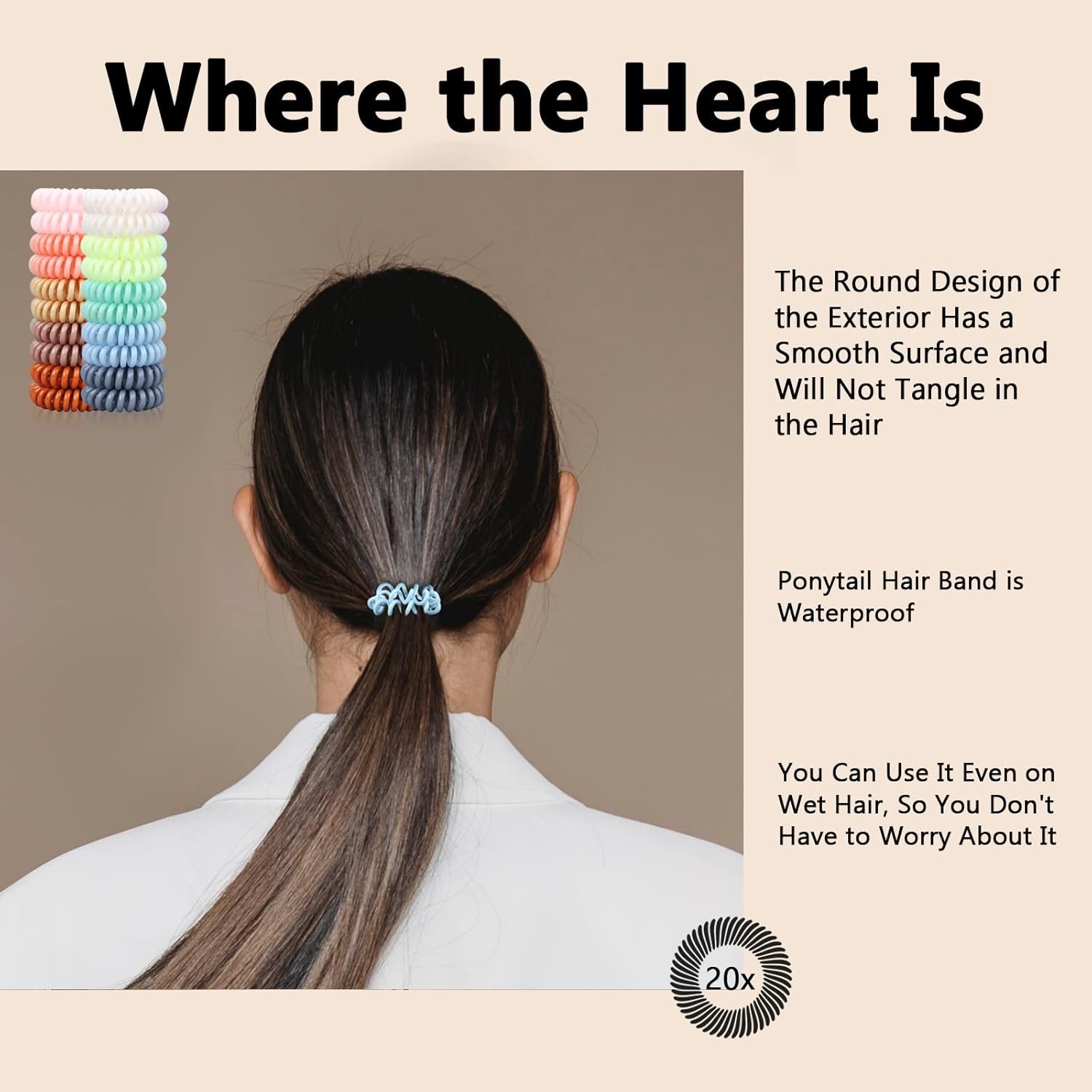 Hair Elastics, 20Pcs No Crease Spiral Hair Ties, Hair Bands Multi Color Waterproof for Women Girls, Hair Accessories - Image 8