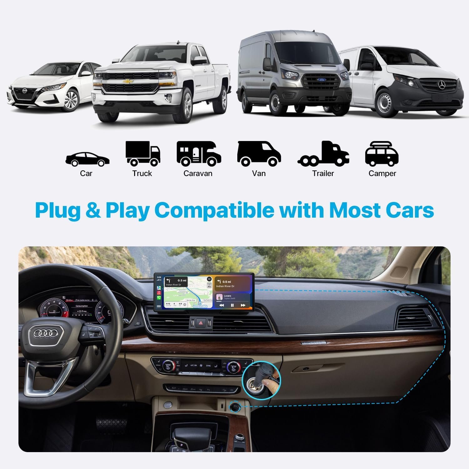 Portable Wireless Apple Carplay Car Stereo with 2.5K Dash Cam,10.26" HD Touch Screen,1080P Backup Camera,Android Auto Car Audio Receivers with Mirror Link/FM/Bluetooth/AUX, GPS Navigation for Vehicles - Image 7