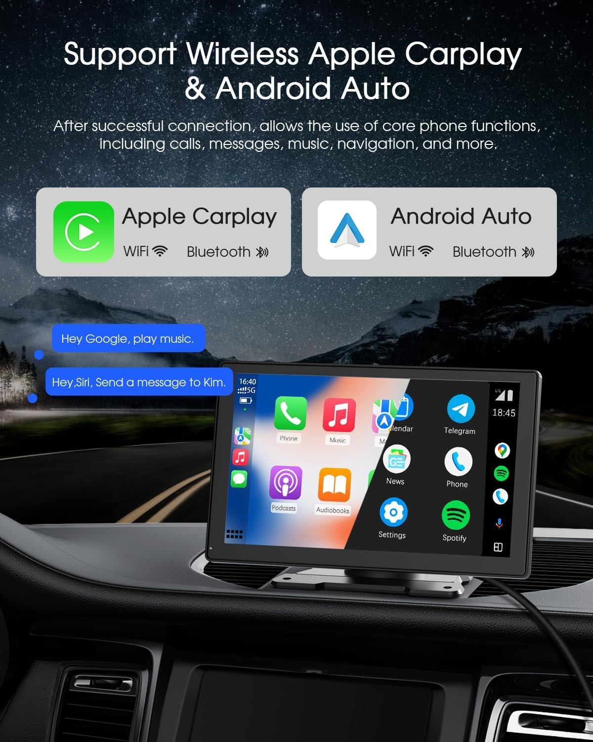 9'' Wireless Apple Carplay Screen for Car & Android Auto with 4K Dash Cam, Portable Car Stereo, 1080P Backup Camera, GPS Navigation, Car Audio Receivers Bluetooth, Mirror Link, Voice Control - Image 4