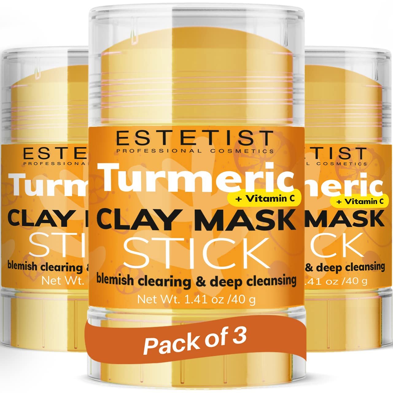ESTETIST Turmeric Vitamin C Clay Face Mask Stick Set For Dark Spots Oil Control and Balance Facial Mask Deep Pore Cleanser Blackhead Remover Anti-Acne Treatment for All Skin Types Gift Pack of 3 - Image 2