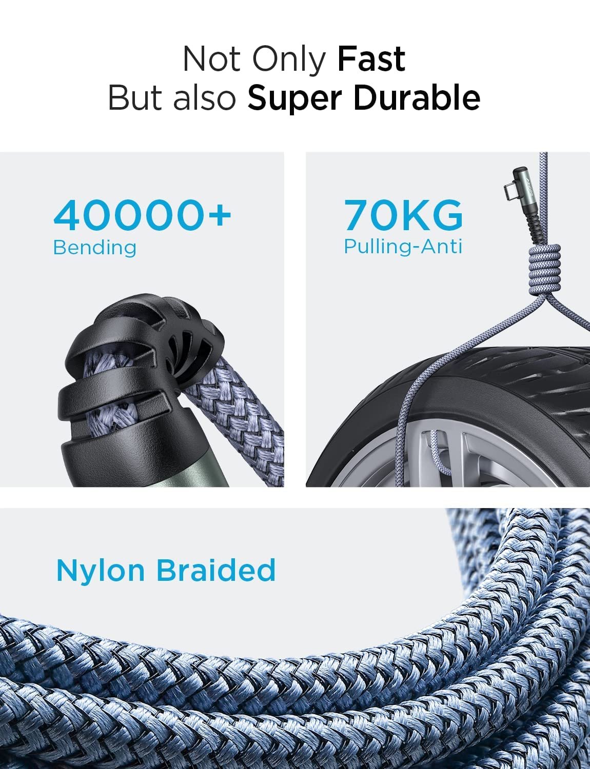 AINOPE 240W USB C to USB C Cable (10ft 1Pack Chubby Cable USB C) USB C to USB C Fast Charging Cable, Right Angle USB C Charger Cable for iPhone16 Charger Cord, MacBook Pro, iPad Pro/Air, Samsung,Grey - Image 8