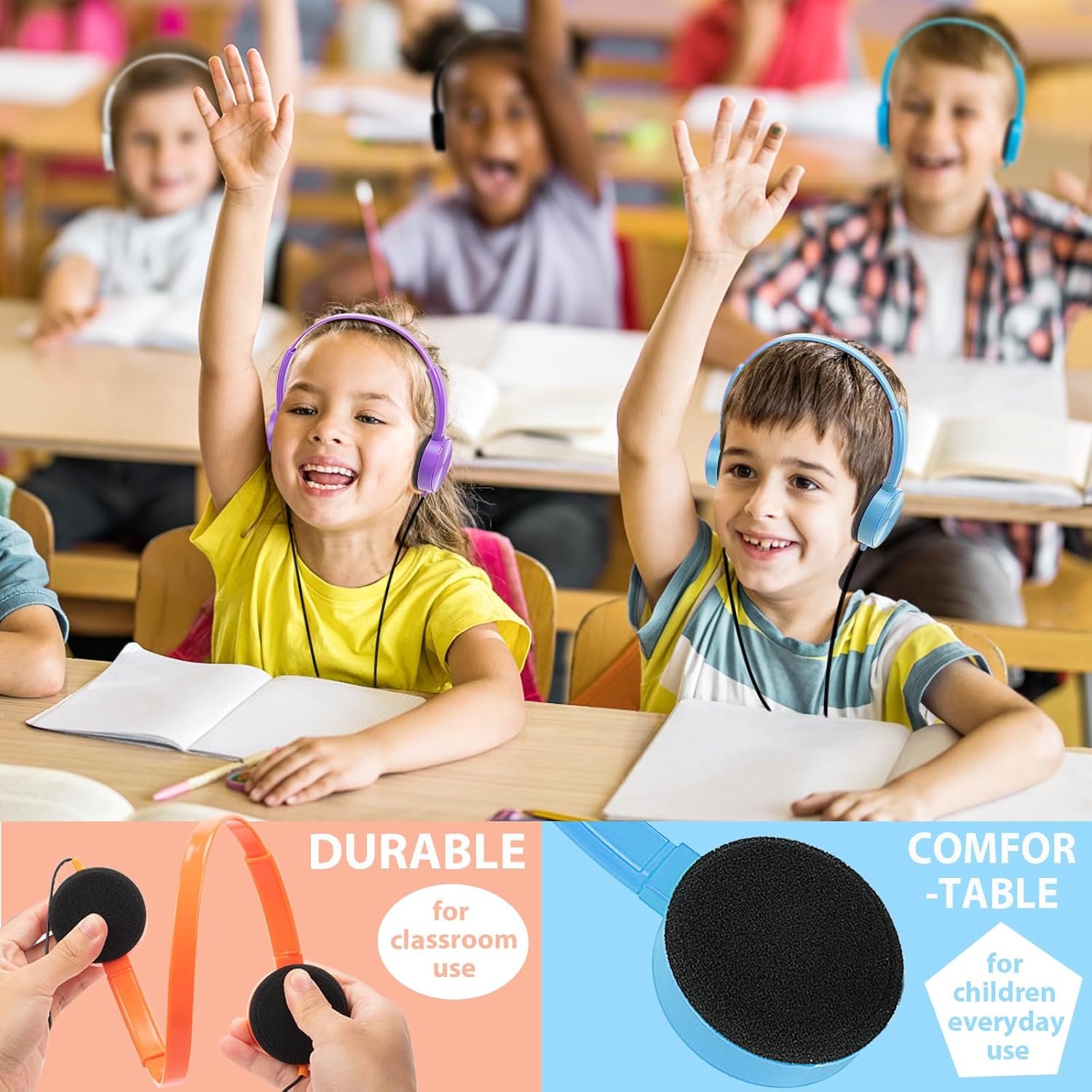 24 Pack Kids Classroom Headphones Bulk for School Students, Durable Wholesale Class Set Headphones for Kids Children Toddler Teen Boys Girls (8 Mixed Colors) - Image 3