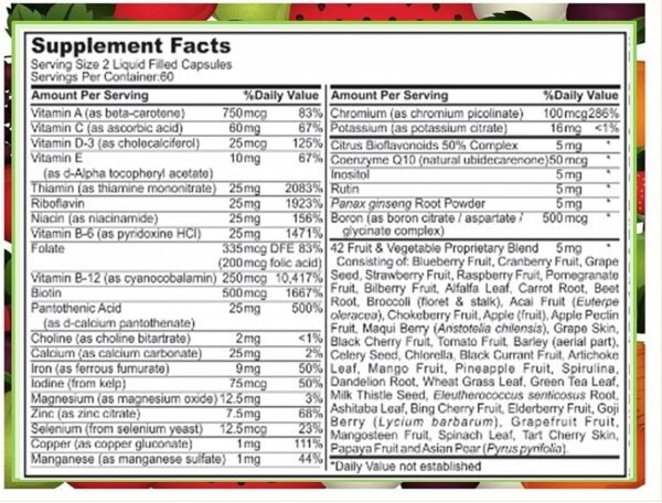 120 Multivitamin Fruit and Vegetable Liquid Capsules, Loaded Multivitamins, Supplements, Multiple Vitamin has Joint Heart Brain Antioxidants, Daily Women Men Senior Adult Multi Vitamins - Image 3
