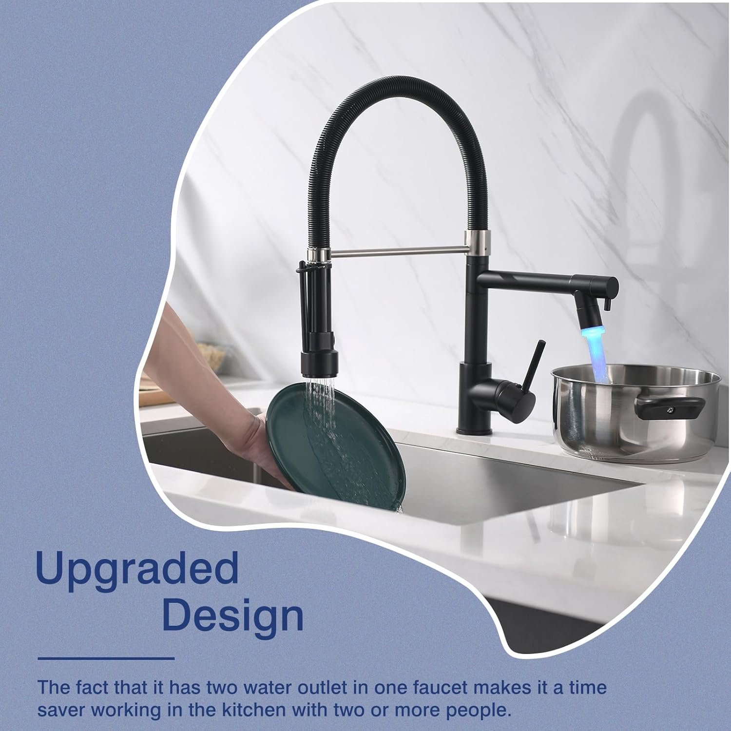 Black Kitchen Faucet,Fapully Single Handle Pull Down Kitchen Faucet with Sprayer,LED Facuet for Kitchen Sink - Image 3