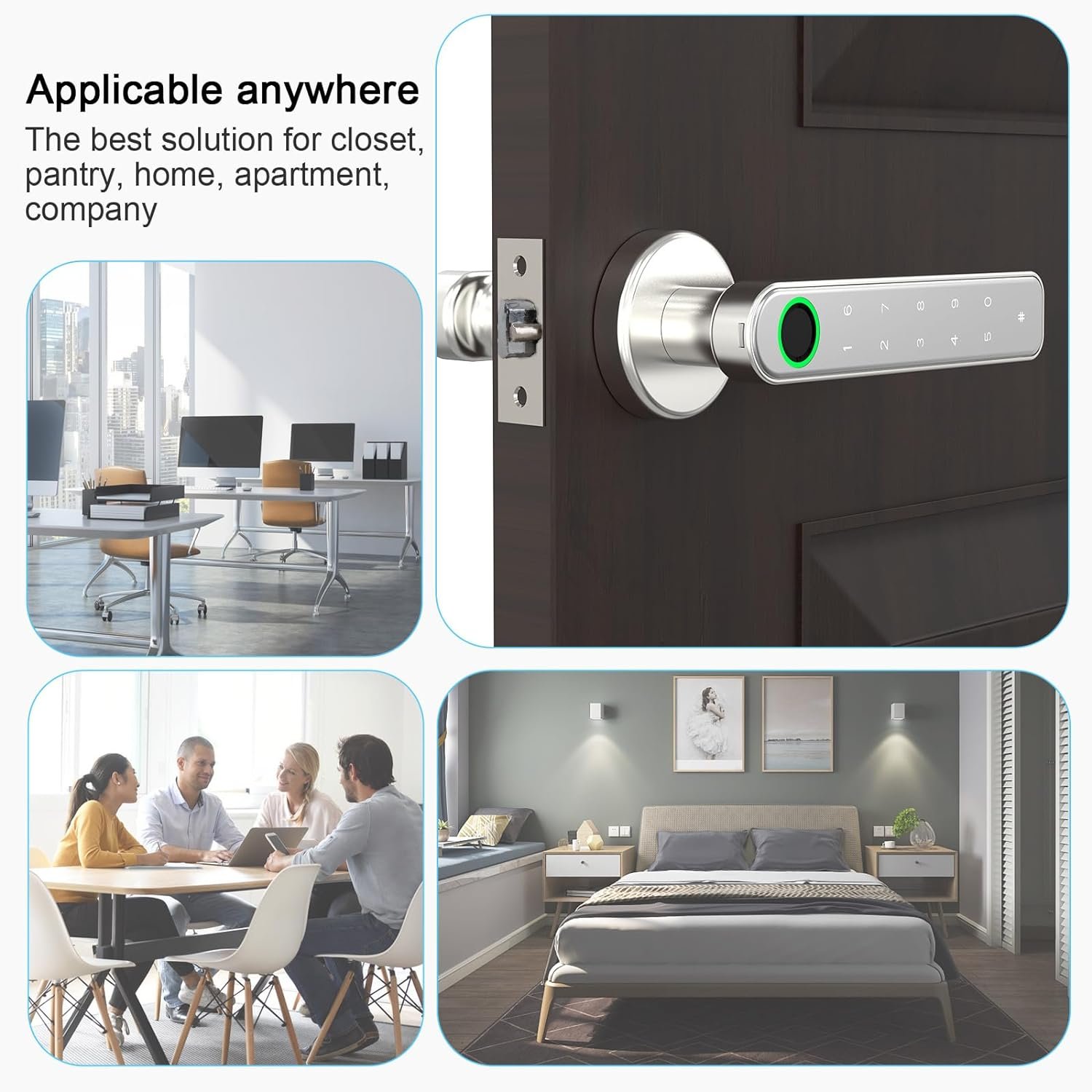 Secustone Fingerprint Door Lock, Smart Lock, Keyless Entry Door Lock, Smart Door Knob with Passcode, Fingerprint, Keys, Door Lock Fingerprint for Bedroom, Apartment, Office, Silver - Image 6