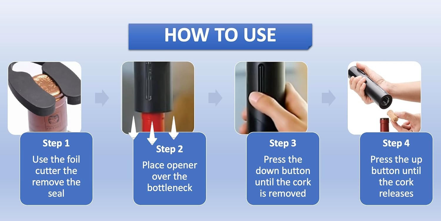 Cocina Vida 8 Piece Electric Wine Bottle Opener Set Includes Foil Cutter, 2 Aerators, Bonus Chill Stick & 2 Vacuum Stoppers and Storage Base - Perfect Wine Lovers Gift- Wine Accessories - Image 4