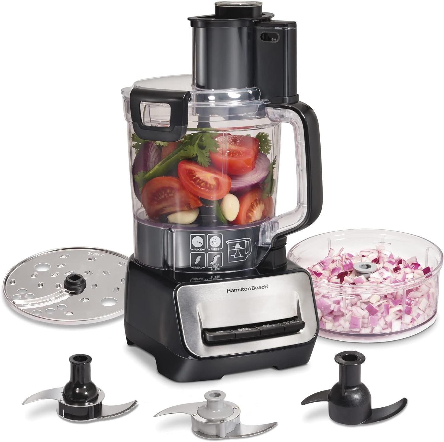 Hamilton Beach Stack & Snap Food Processor and Vegetable Chopper, BPA Free, Stainless Steel Blades, 14 Cup + 4-Cup Mini Bowls, 3-Speed 500 Watt Motor, Black (70585) - Image 2