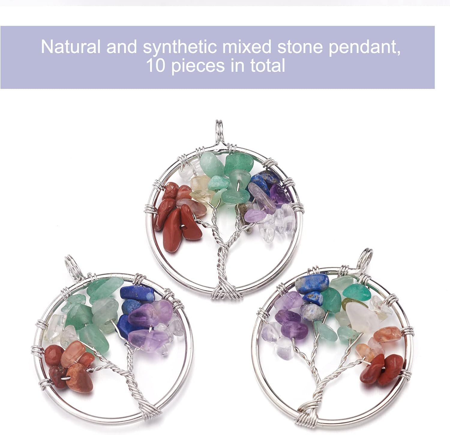 FASHEWELRY Gemstone Chakra Crystal Quartz Stone Pendant Chakra Crystals Tree Life Charms Good Luck Yoga Charms - Image 3