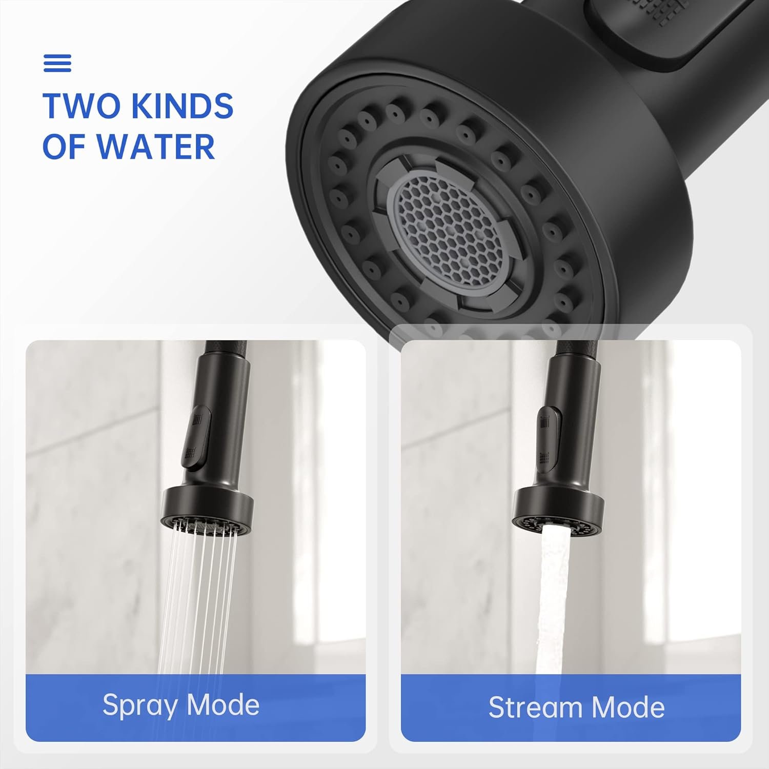 Black Nickel Kitchen Faucets Single Handle Commercial Kitchen Sink Faucet with Multifunctional Pull-Down Spout for Farmhouse RV Bar with 3 Hole Deck (Black&Nickel) - Image 4