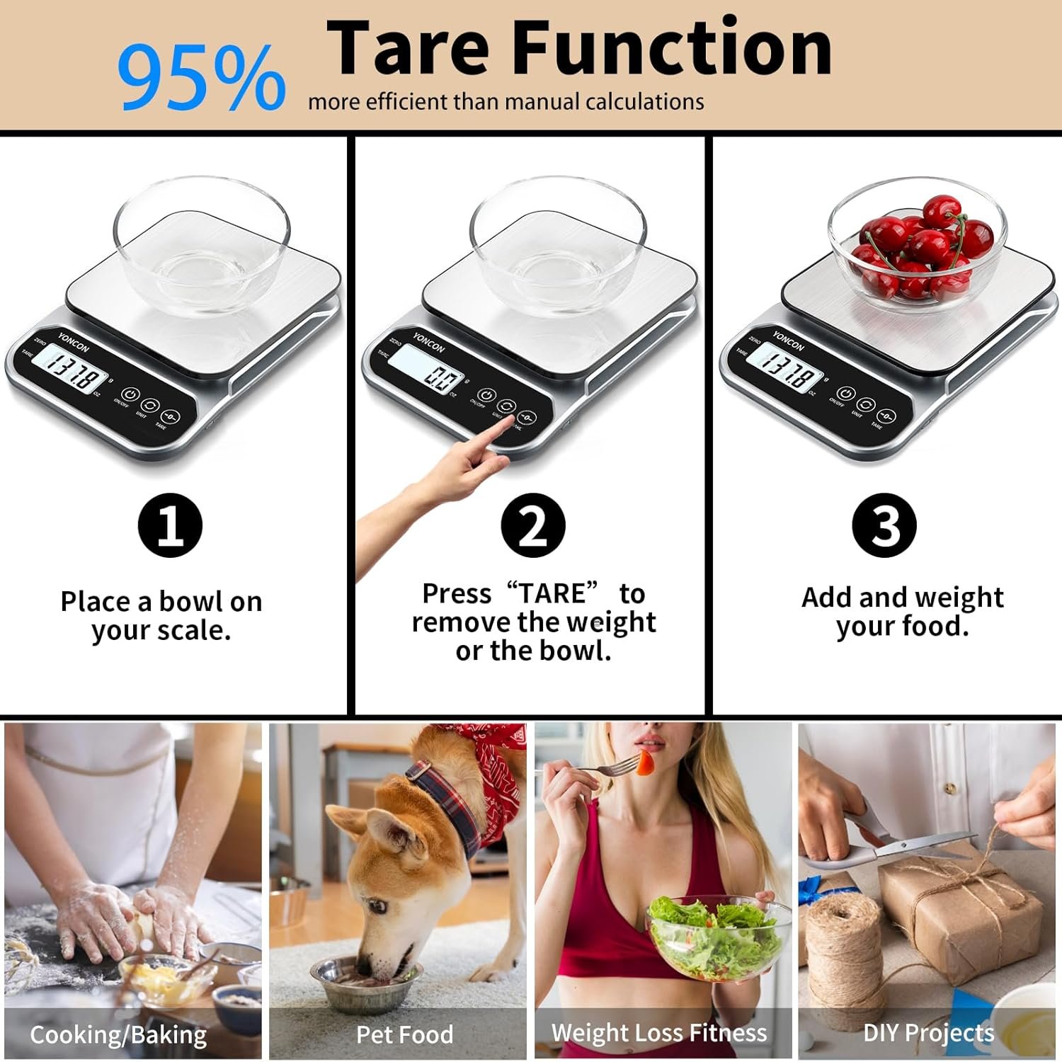 Smart Food Scale Digital Weight Grams and Oz, 3kg/0.1g Kitchen Scale for Weight Loss, Cooking, Baking, Super Accurate, Easy to Clean and Store, Tare Function (Batteries Included) - Image 6