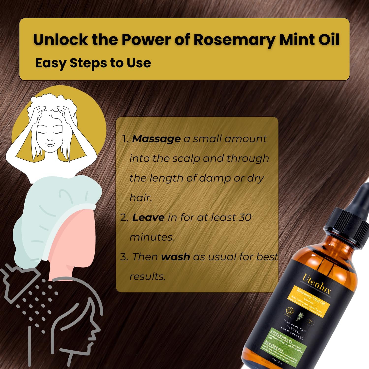 Rosemary Oil for Hair Growth, Organic Hair Growth Rosemary Oil, Cold Pressed, Infused with Mint, Biotin, Argan, Jojoba, Tea Tree, Rosehip, Marula Oils & Vitamin E, 2 oz - Image 10