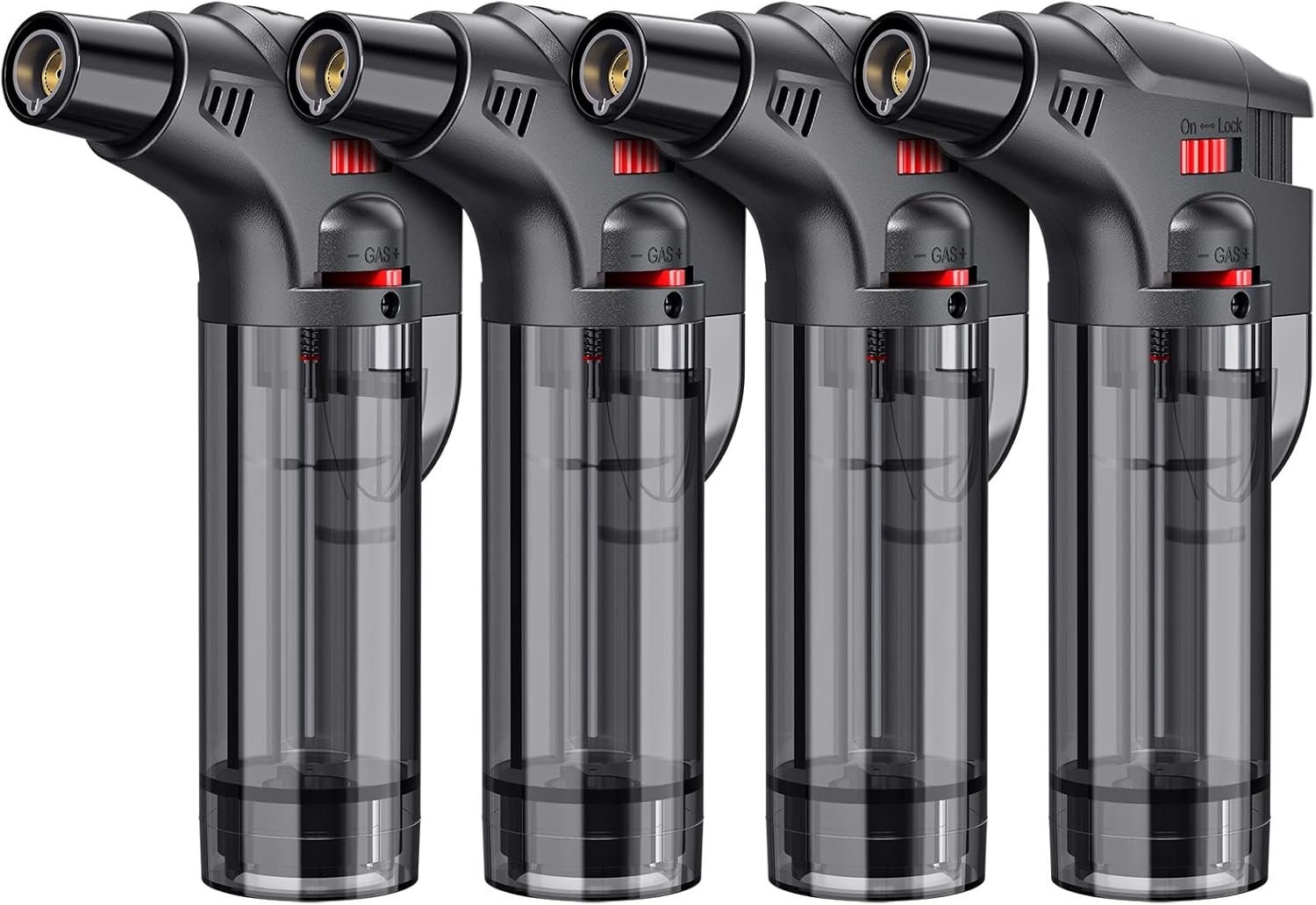 Torch Lighters, 4 Pack, Butane Refillable Jet Flame Torch Lighter, Windproof, Safe, Multi Utility Lighter for Candles, Fireplaces, Campfires, Grill (Without Butane) - Image 2