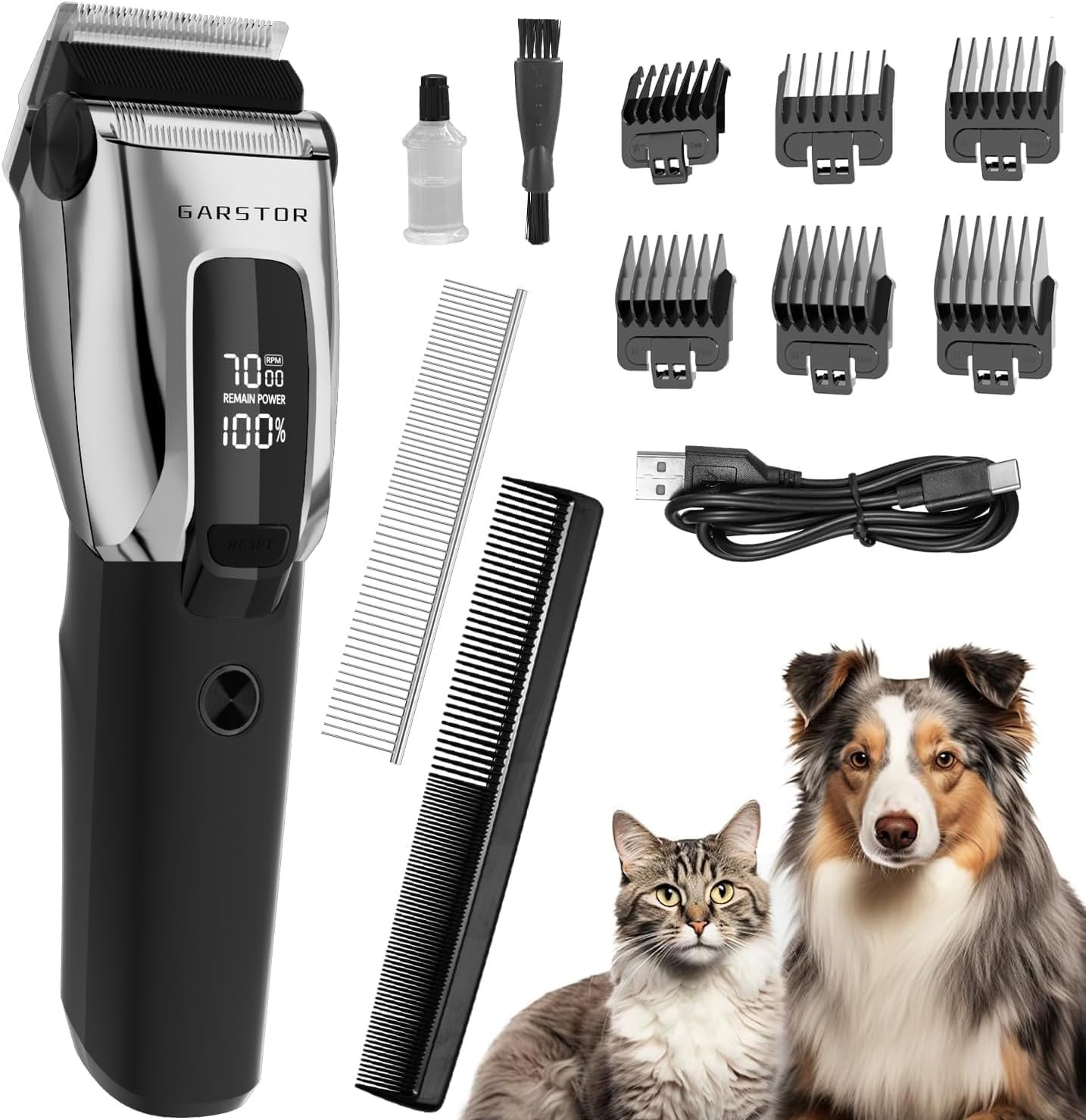 Dog Grooming Clippers Kit Professional for Thick Hair Coats,Low Noise Rechargeable Cordless Pet Shaver for Dogs Pets and Animals, Dog Trimmer for Grooming, Dog Shaver-Silver - Image 2
