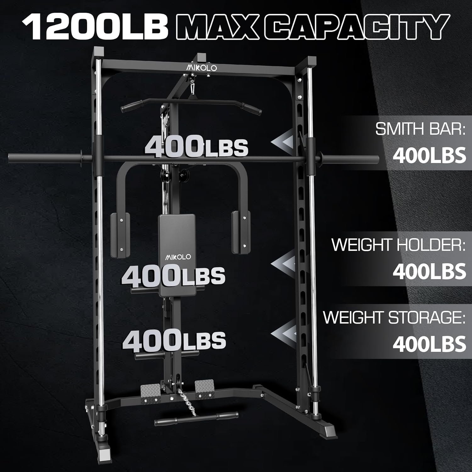 Mikolo Smith Machine, Power Cage Home Gym, Squat Rack with LAT Pulldown System & Chest Fly Machine, Power Rack for Full Body Training, Cable Machines with Free Cable Attachments - Image 8