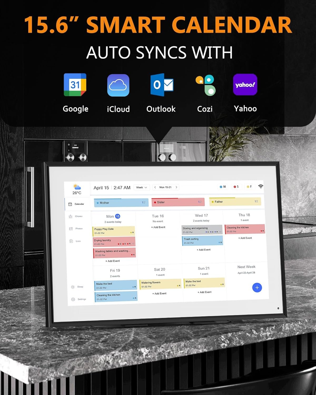Digital Calendar, Kaclendar 15.6 Inch Electronic Calendar&Chore Chart, Smart Weekly and Monthly Planner+to Do List Notepad, 1920 * 1080P IPS Touchscreen Wall and Desk Calendar for Family Schedules - Image 3