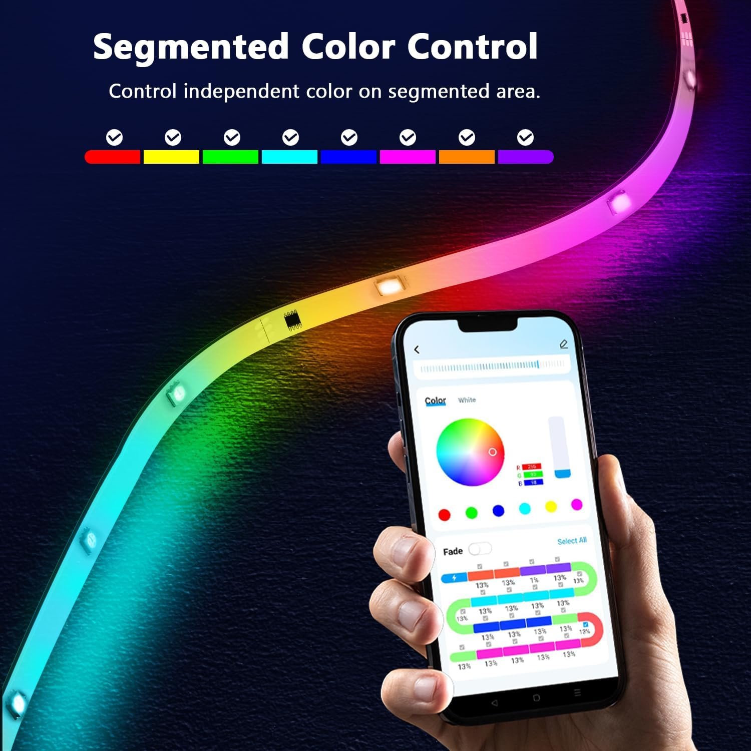 dalattin BGRIC Led Lights for Bedroom, 32.8ft 5050 LED Strip with DIY Multiple Colors on One Line, Work with Remote & App Control, Color Changing LED Lights Strip Music Sync for Chrismas and Holiday - Image 6