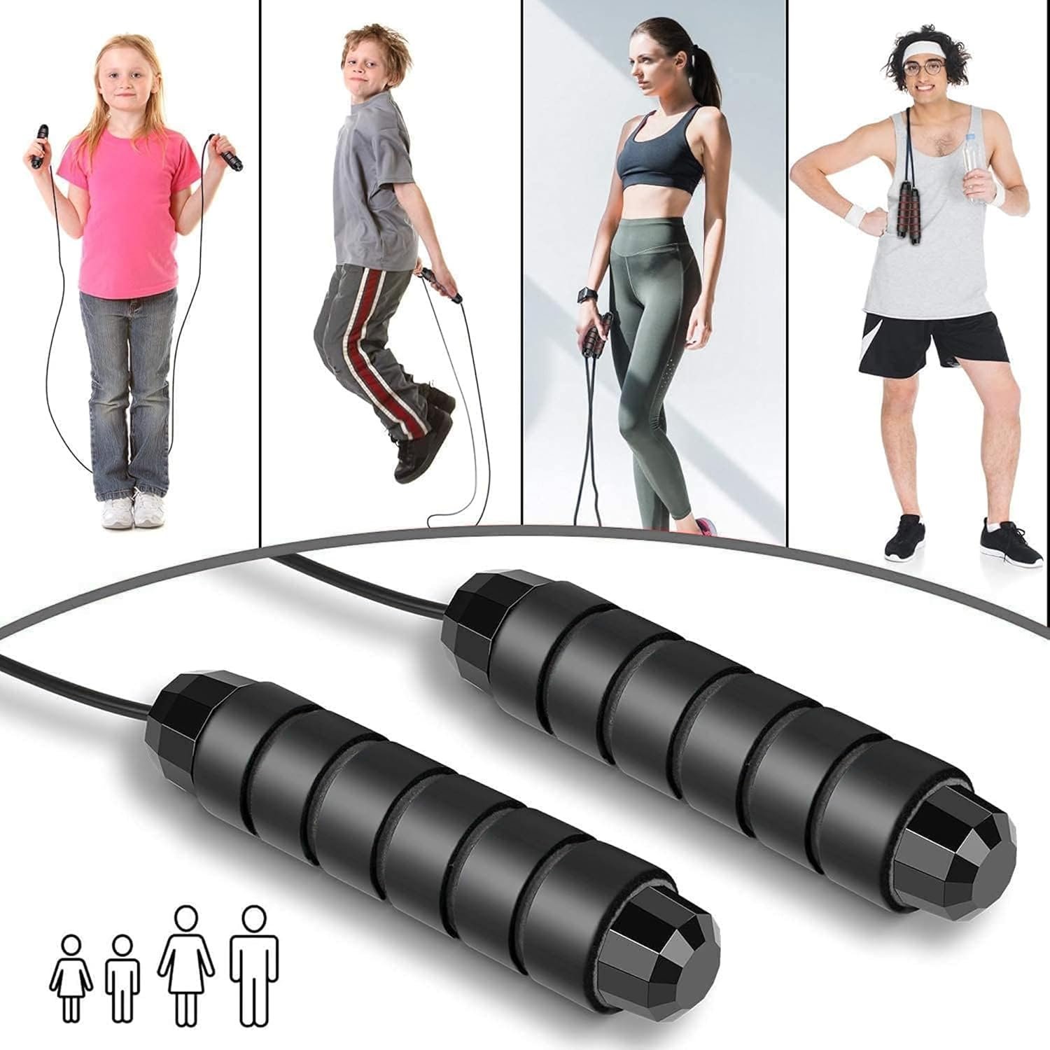 High-Speed Weighted Jump Rope, Adjustable with Ball Bearings, Foam Handles, Black, 2 Pack - Image 9