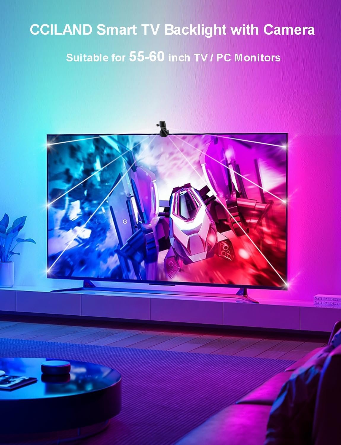 TV LED Backlight with Camera for 55-65 inch Screens, 13Ft LED Strip Lights Sync to Screen & Music, RGB Built in Chip Strip Lights Color Changing, Smart App Control, USB Power - Image 4