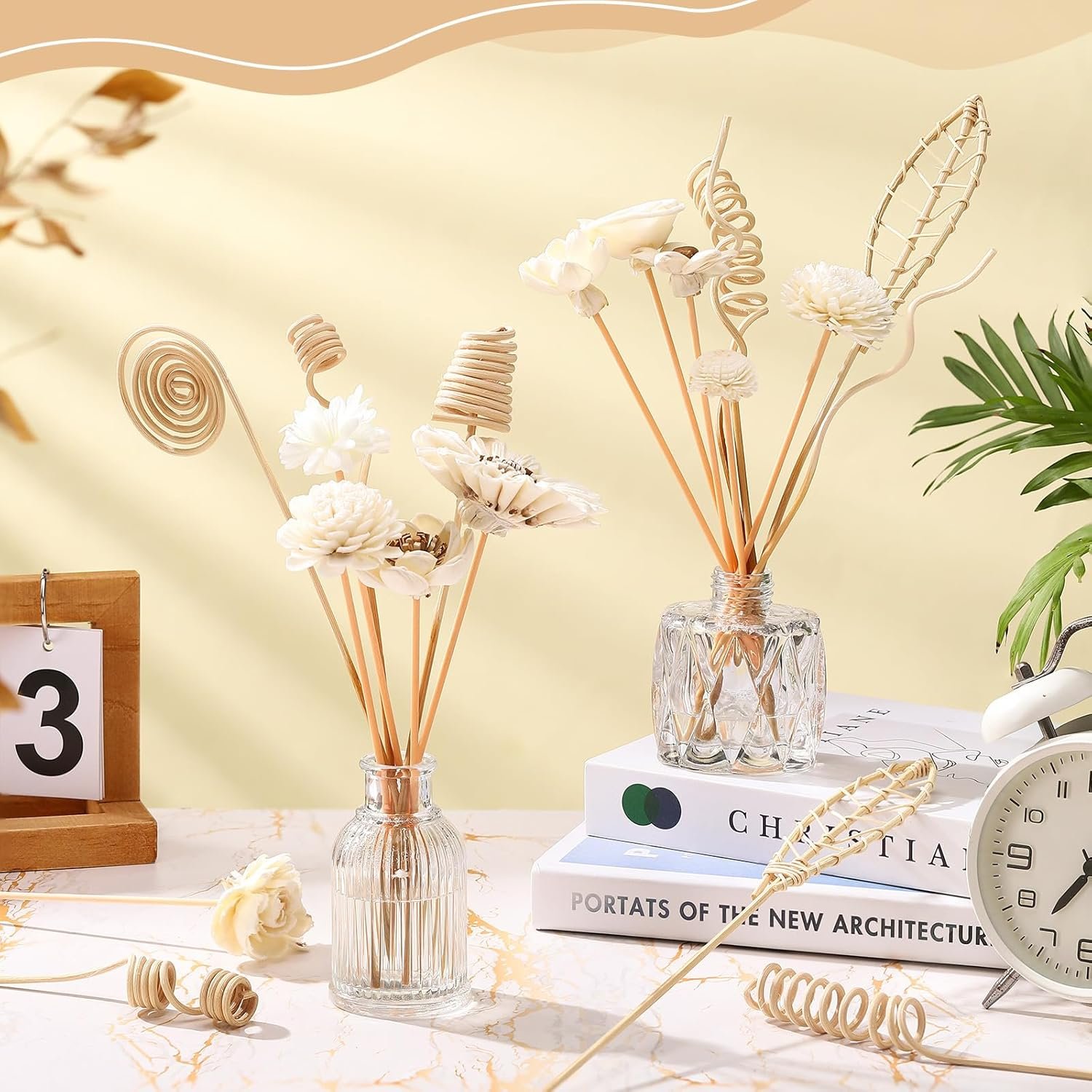 Cindeer 200 Pcs Reed Diffuser Sticks Set Include 10 Style 100 Pcs Natural Rattan Flower Reed 7 Style 100 Pcs Mixed Fragrance Diffuser Rattan Reed Fragrance Diffuser Replacement for Home Fragrance - Image 4
