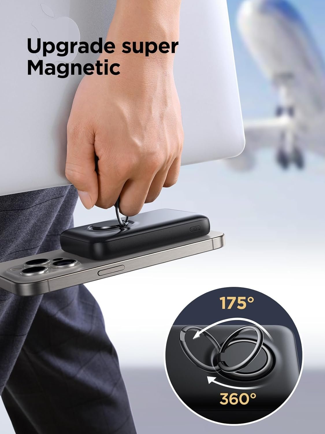 JOYROOM Magnetic Portable Charger 10000mAh Power Bank with Ring Holder, N52 Stronger Magnetic 20W PD Fast Charging Battery Pack Compatible with iPhone 16/15/14/13/12/Pro/Pro Max (Black) - Image 4