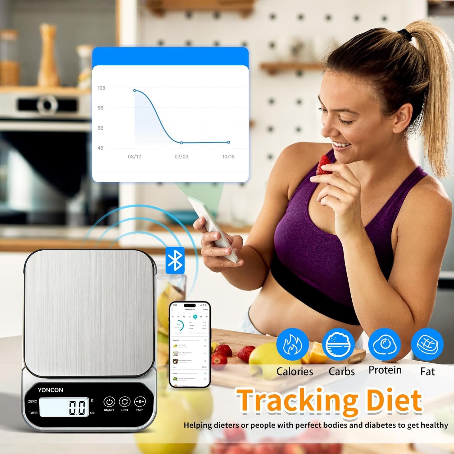 Smart Food Scale Digital Weight Grams and Oz, 3kg/0.1g Kitchen Scale for Weight Loss, Cooking, Baking, Super Accurate, Easy to Clean and Store, Tare Function (Batteries Included) - Image 3