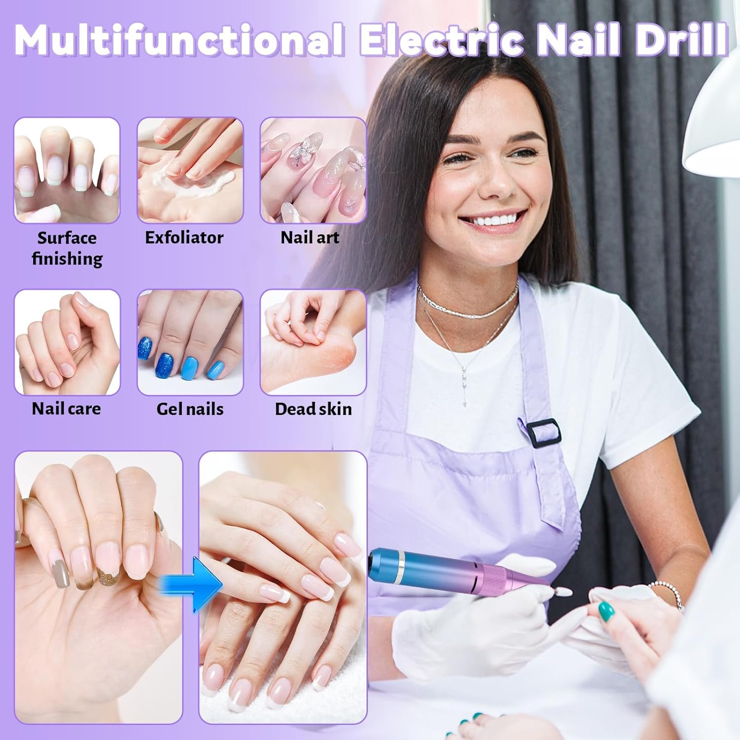 Electric Nail Drill Professional Kit, 40,000 RPM Portable Nail Drill | Rechargeable 3000mAh Electric Nail File with LED Display for Acrylic Nails, Gel Polishing, Salon & Home DIY - Image 8