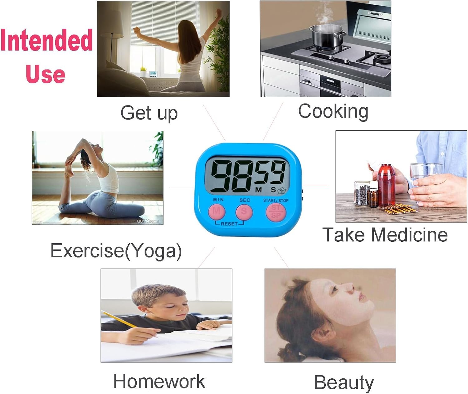 Digital Kitchen Timer, BESTWYA Electronic Timer with Clear LCD Screen Count Up and Down Function 3 Big Buttons On/Off Switch Button (6, 6 Colors (Dual Mode)) - Image 8