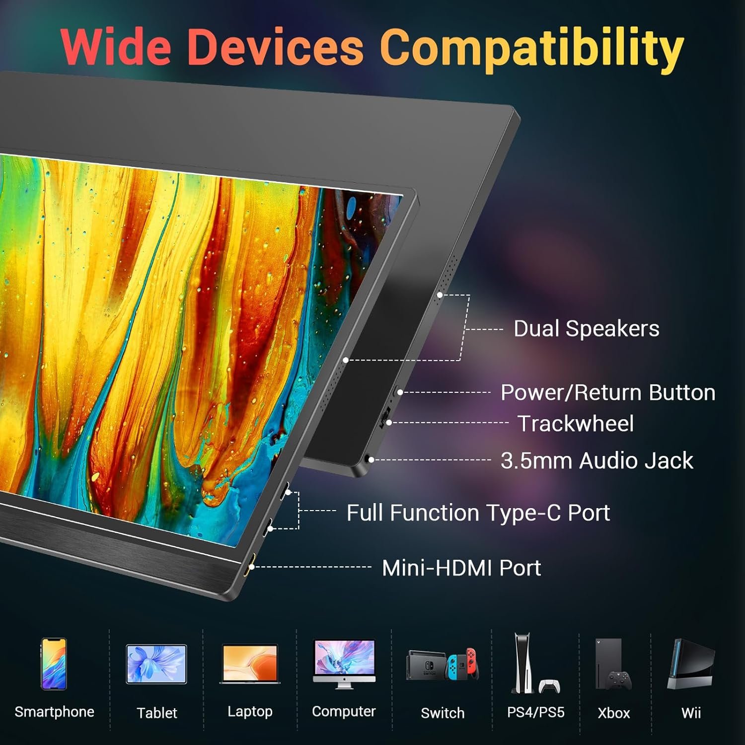 KYY Portable Monitor 15.6'' FHD 1080P USB C HDMI Gaming Monitor Ultra-Slim IPS Display w/Smart Cover & Speakers, Plug&Play, External Monitor for Laptop PC Phone Mac Xbox PS4 - Image 4