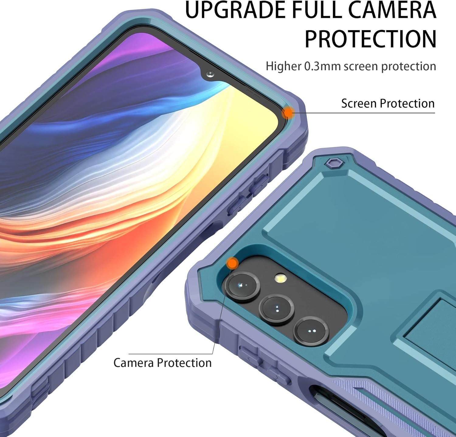DUOPAL for Samsung Galaxy A14 Case, Military Grade Protection Shockproof Case with Tempered Glass HD Screen Protector and Kickstand Compatible with Galaxy A14 Phone 6.8 Inch (Purple Blue) - Image 4