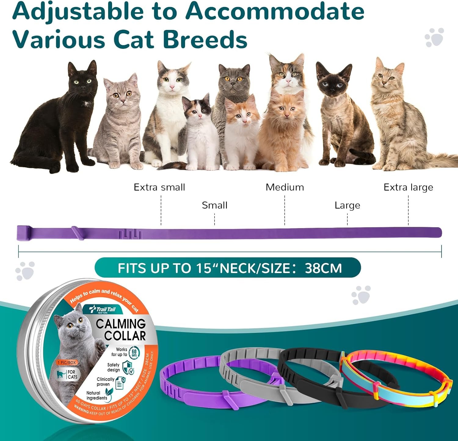 Calming Collar for Cats, Pheromone Collar for Cat Anxiety Relief, 60 Days Adjustable Waterproof TPE, Cat Calming Collars Helps Calm During Loud Noises and Separation (Grey, 1 Pack) - Image 8