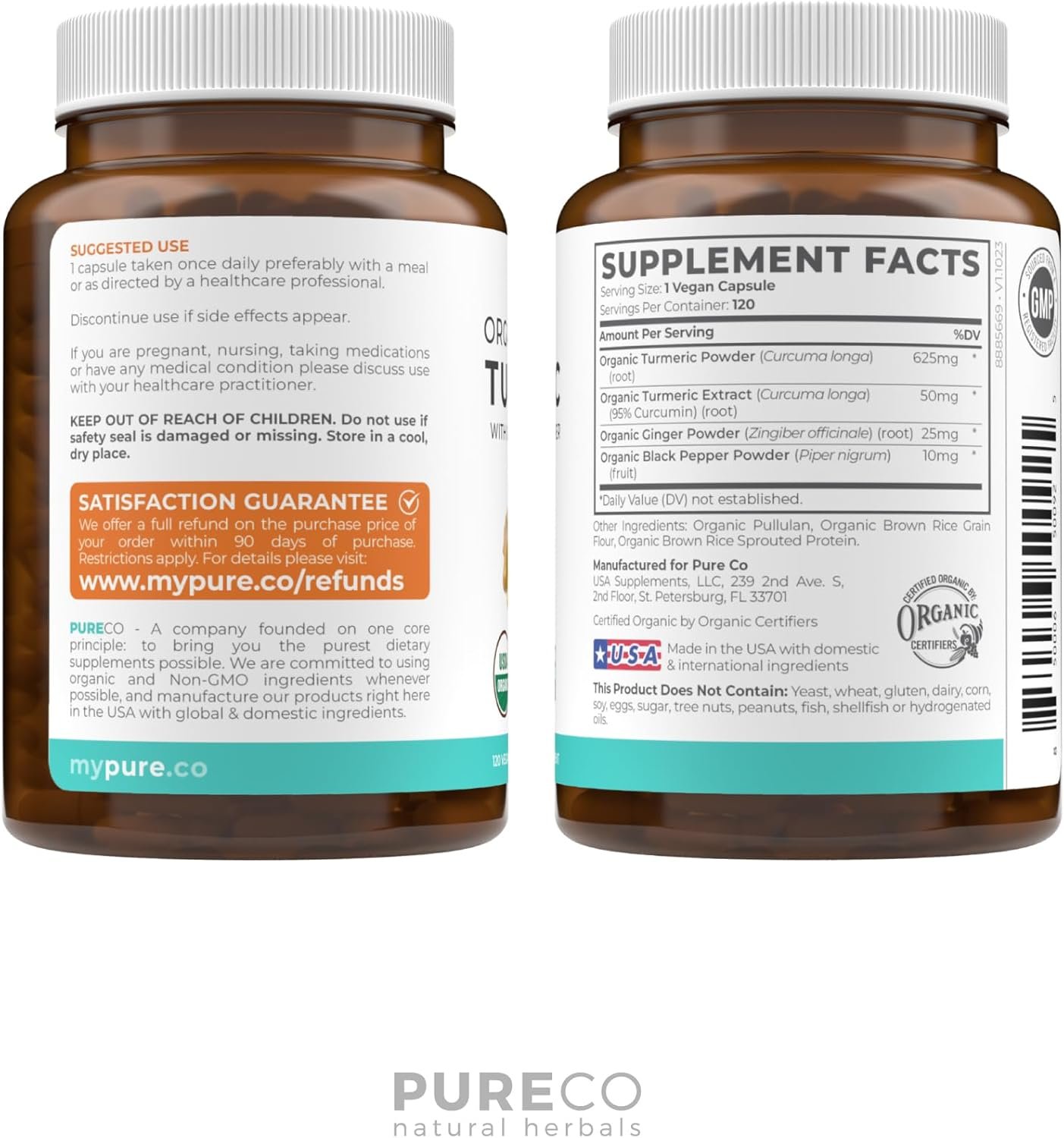 USDA Organic Turmeric Curcumin with Black Pepper and Ginger (4 Month Supply) Joint Support Supplement with Tumeric and Ginger Root Powder - Organic Turmeric Supplement - 120 Vegan Capsules (No Pills) - Image 8