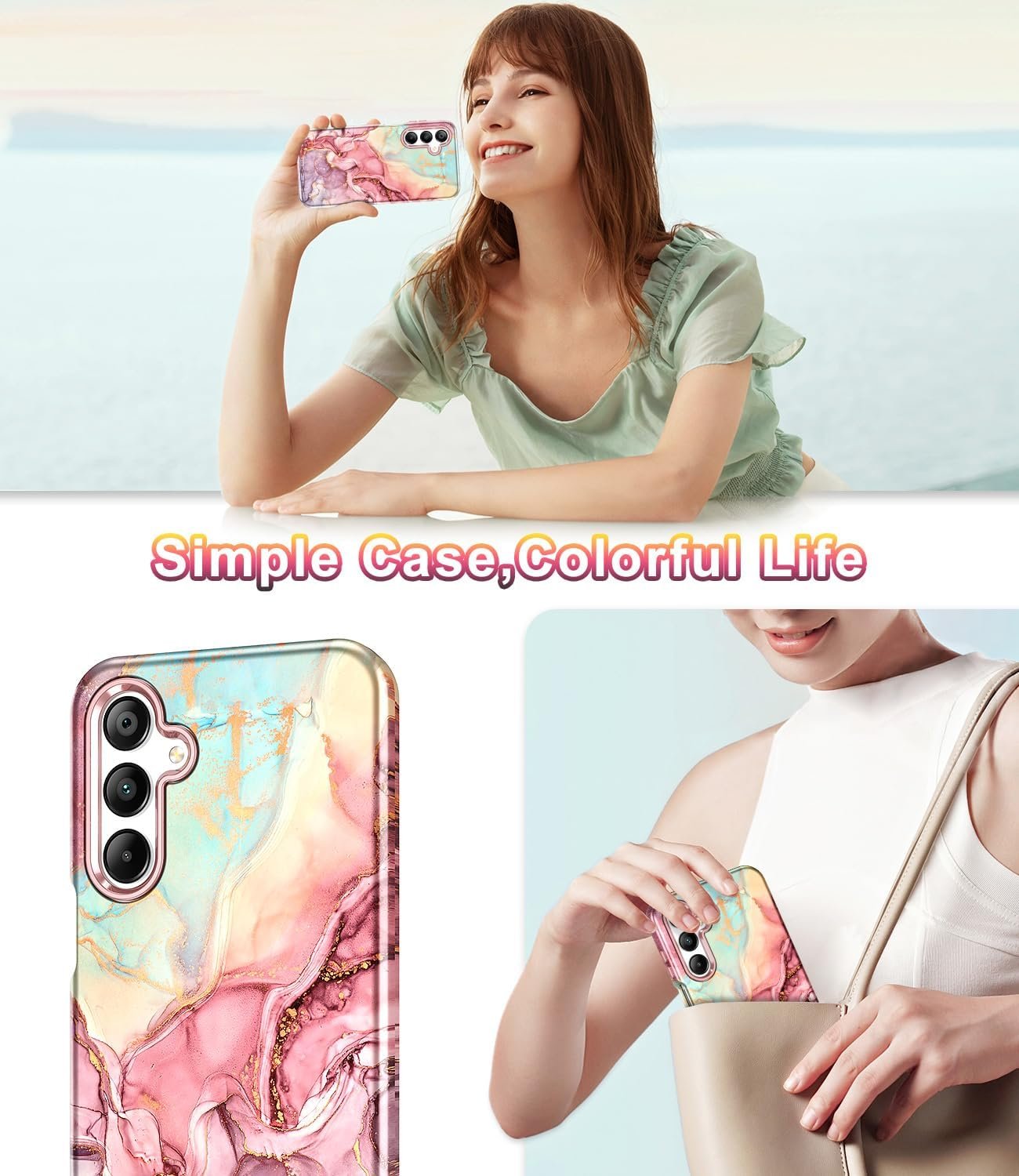 Btscase for Samsung Galaxy A16 5G Case, Marble Pattern 3 in 1 Heavy Duty Shockproof Full Body Rugged Hard PC+Soft Silicone Drop Protective Women Girl Cover for Samsung Galaxy A16 5G,Rose Gold - Image 7