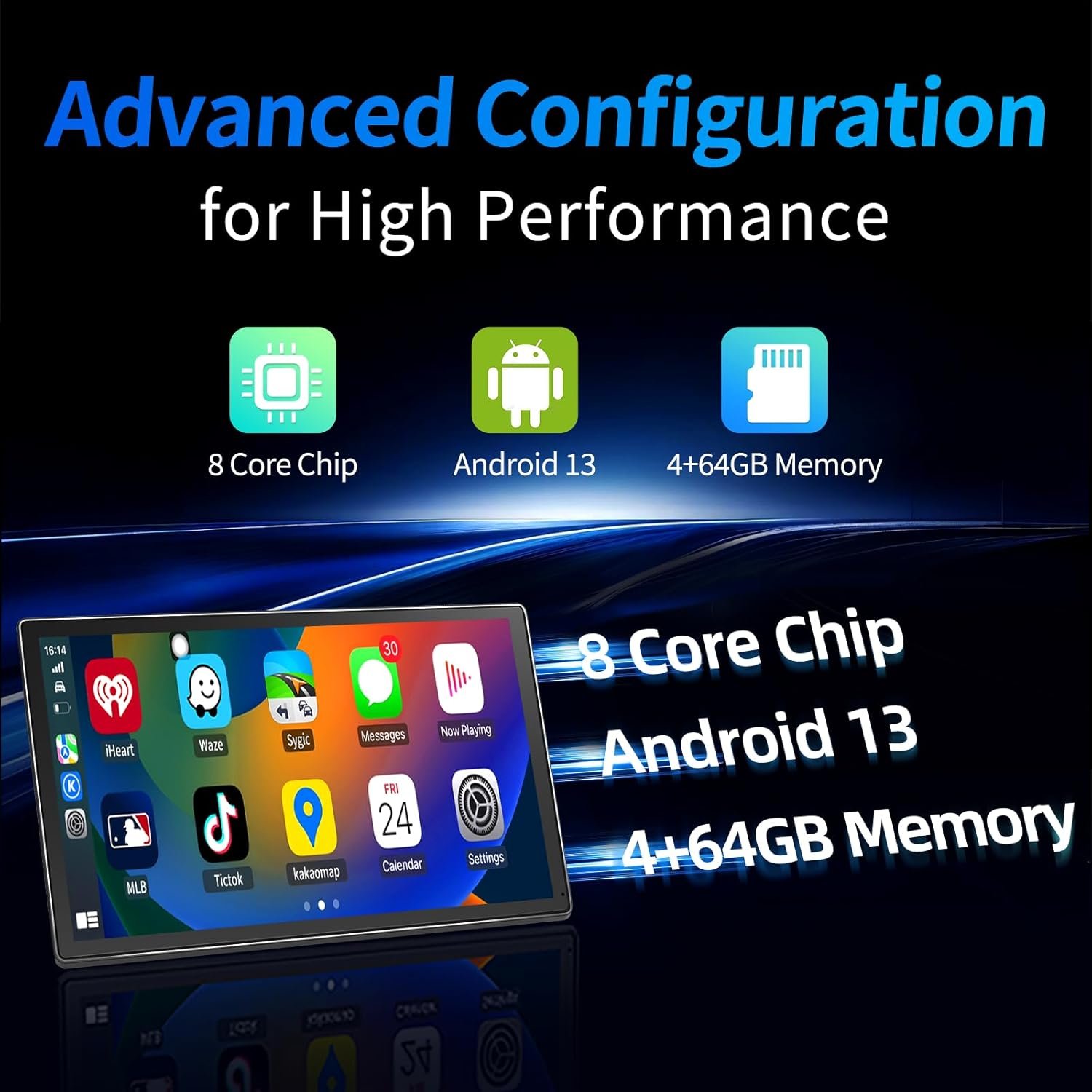 8 Core Android 13 4+64GB Car Stereo, 9 Inch Android Auto Wireless Apple Carplay, Portable Carplay Screen for Car, OTA, GPS Navigation, Netflix, YouTube, Tictok, Google Play - Image 3