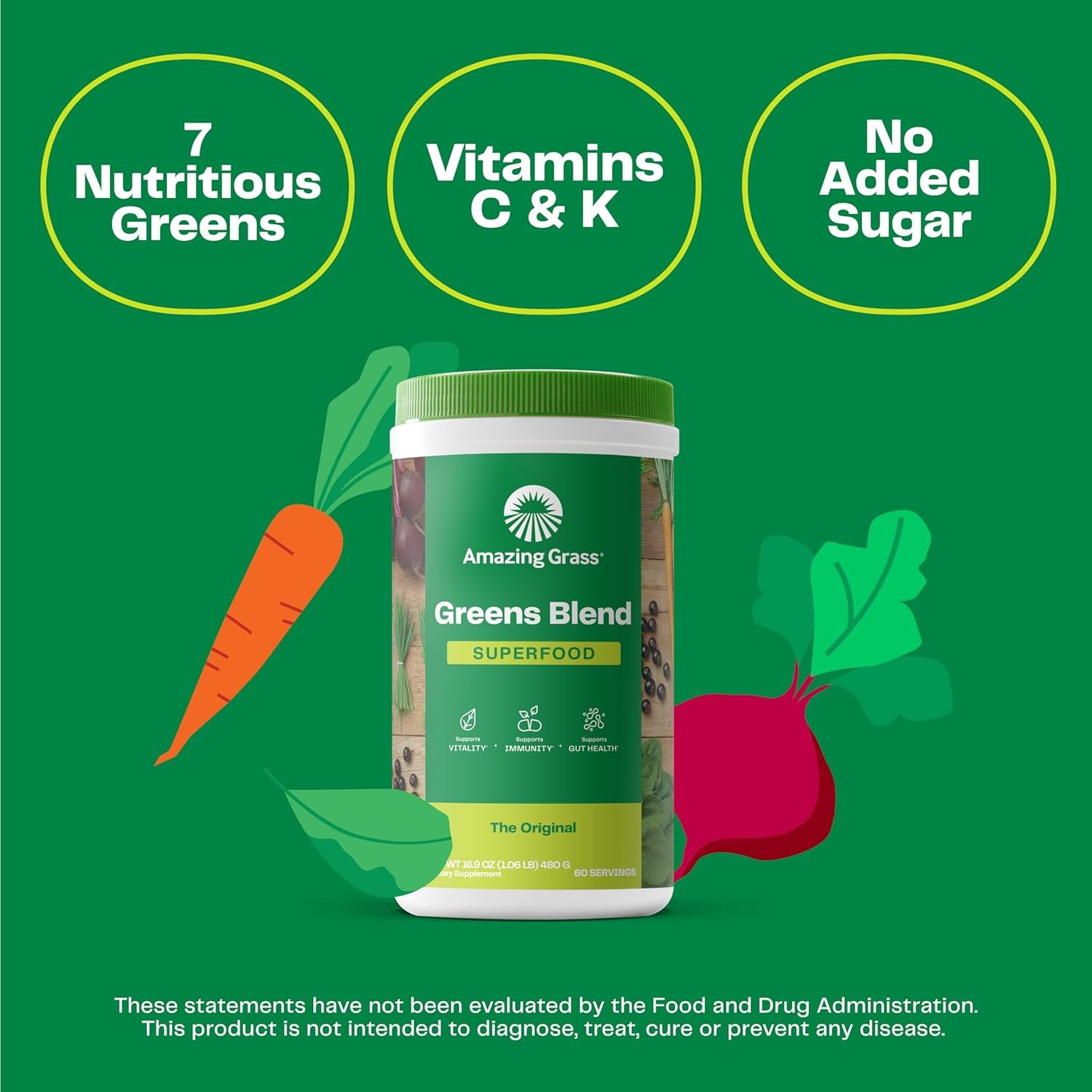 Amazing Grass Greens Superfood Powder: Greens Powder with Digestive Enzymes & Probiotics, Organic Spirulina, Chlorella, and Beet Root Powder, Original, 60 Servings - Image 3