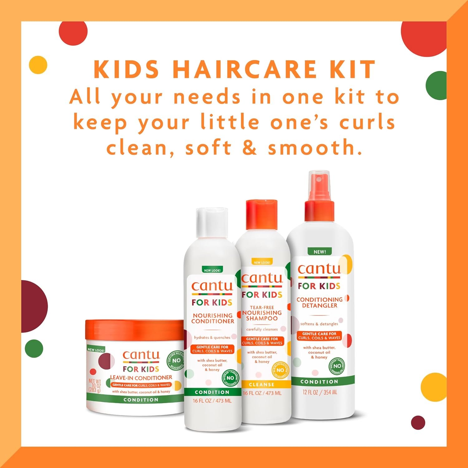 Cantu Care for Kids Haircare Regimen Set with Large Size Shampoo + Conditioner + Detangler + Leave-In Conditioner (Pack of 4) - Image 3