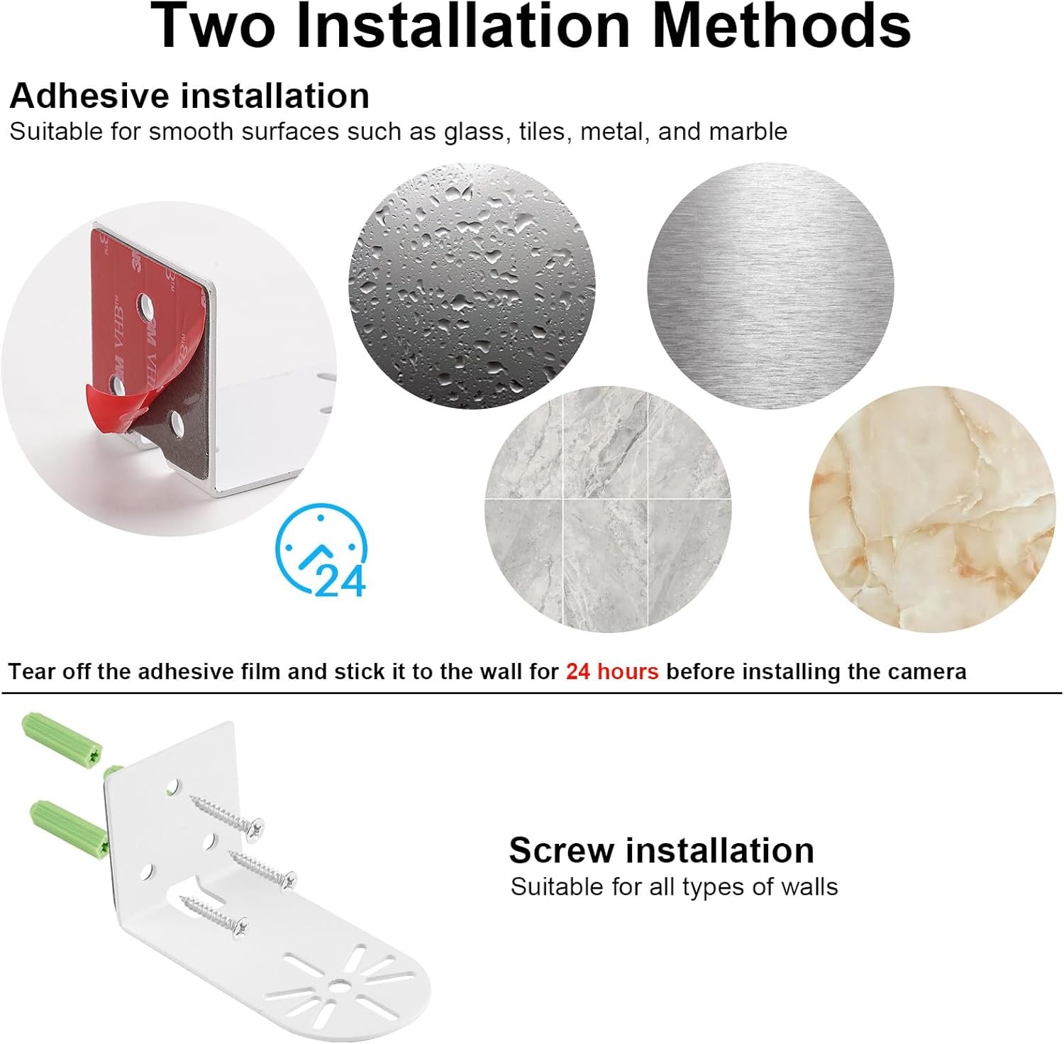 UYODM 2Pack Adhesive Metal Wall Mount Bracket Compatible with Wyze Cam Pan V3/ Wyze Cam V4/V2, VHB Stick On,No Drilling Mounting Bracket for Wyze Get The Best View,Two Ways Installation - Image 4