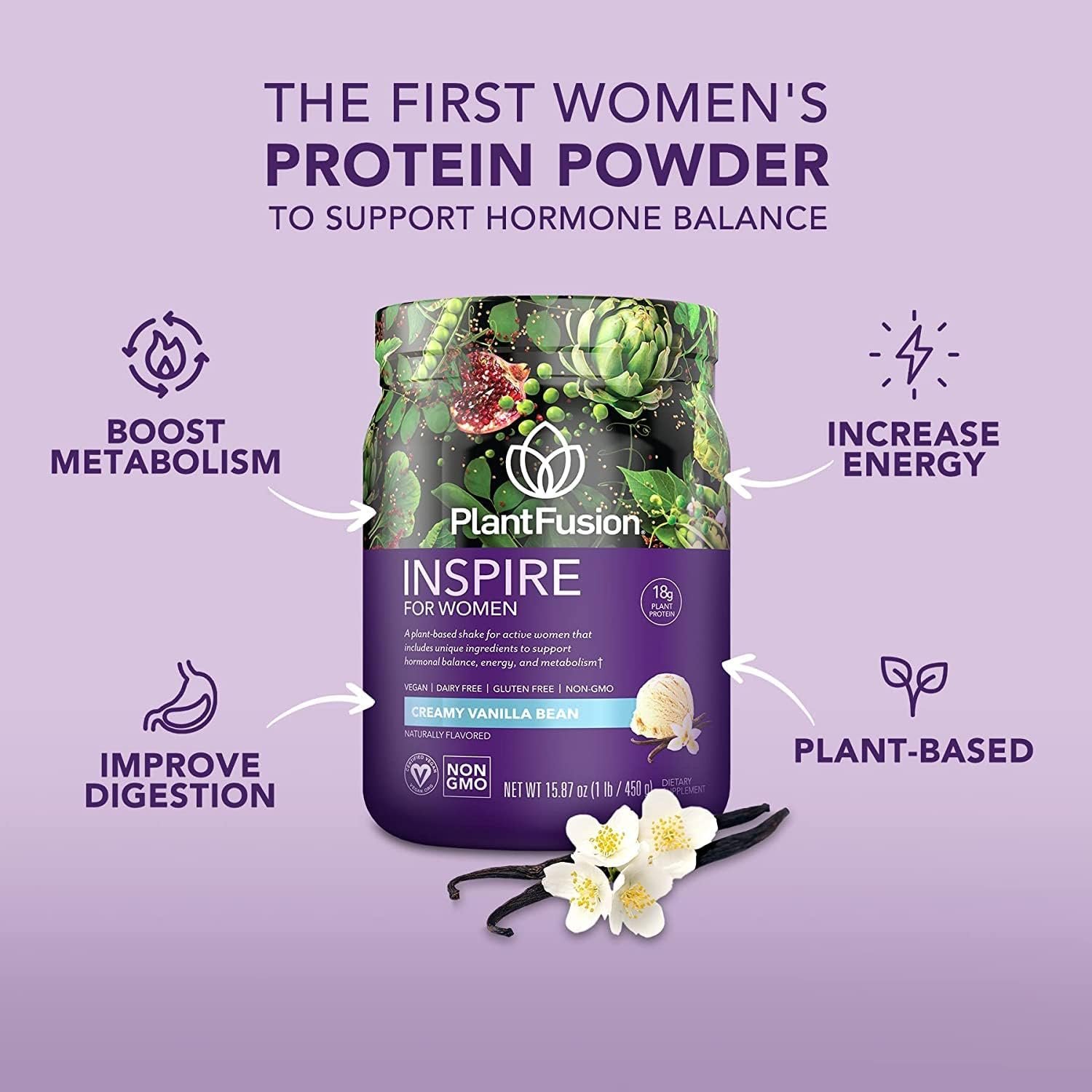 PlantFusion Inspire Plant Protein Powder for Women - Low Carb Protein Powder for Lean Muscle Support - Keto, Gluten Free, Soy Free, Non-Dairy, No Sugar, Non-GMO - Natural-No Stevia 0.85 lb - Image 3