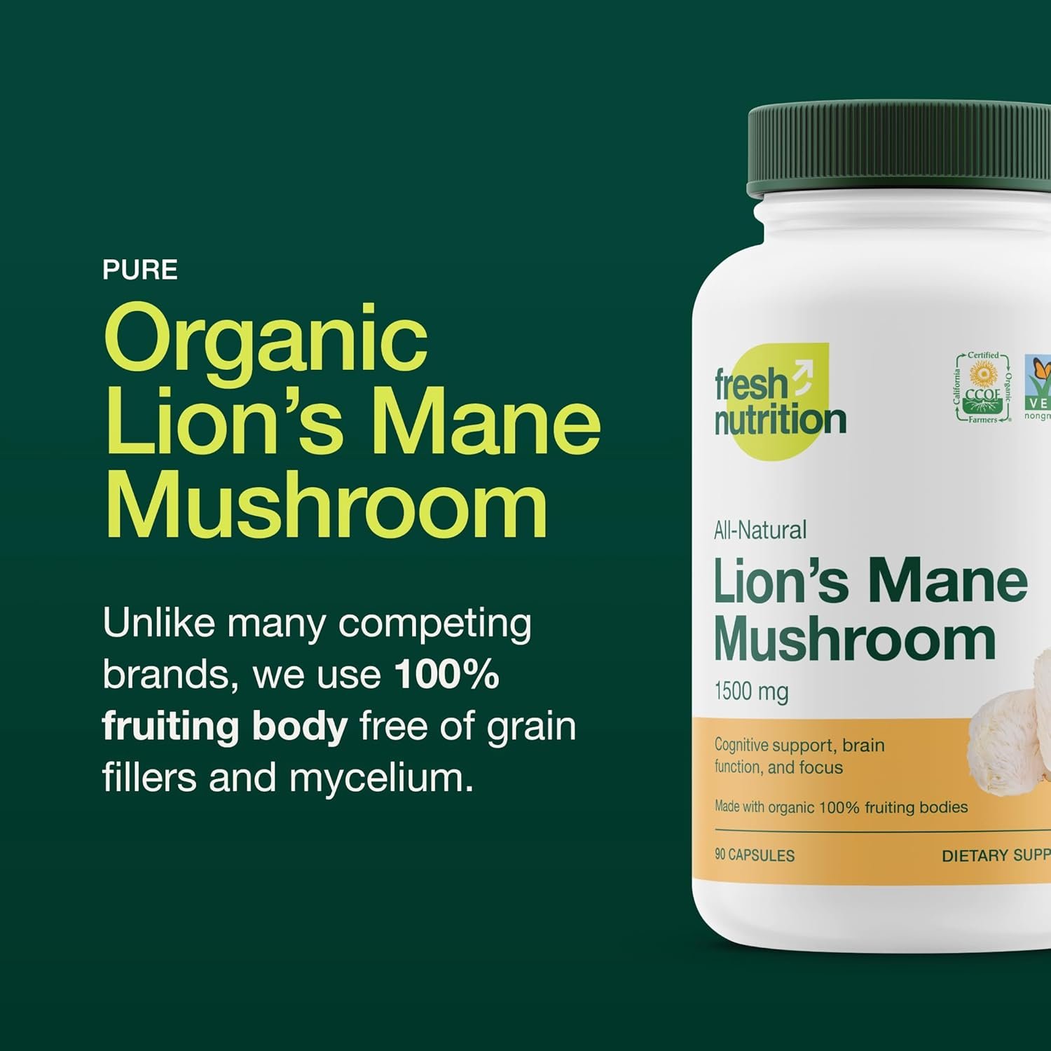 Fresh Nutrition Organic Lions Mane Mushroom Capsules - Strongest DNA Verified Formula - Rich in Alpha Glucan - Powerful Superfood Supplement - Brain, Immune System Benefits - Vegan Friendly - Image 4