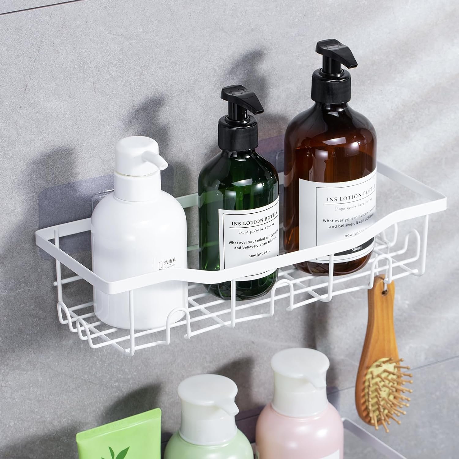 DJLEE 3 Packs Shower Caddy Bathroom Shower Caddies Shampoo Bottle Rack Adhesive Hooks Wall Mounted Organizer Kitchen Storage Basket Corner helf Space Saving White - Image 6