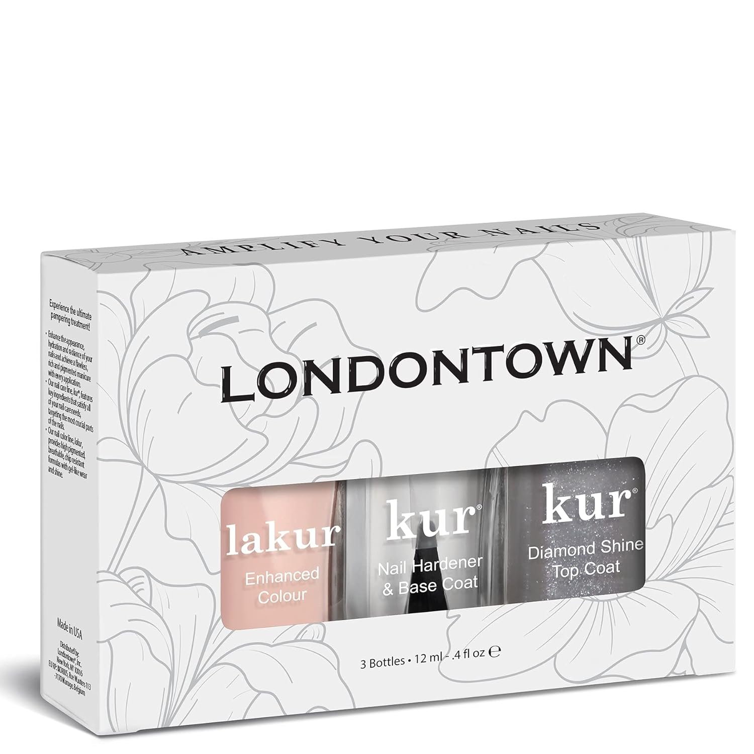 LONDONTOWN Manicure Trio Set, Base & Top Coat, Lakur Nail Polish, Diamond Dusted Mani - Image 3