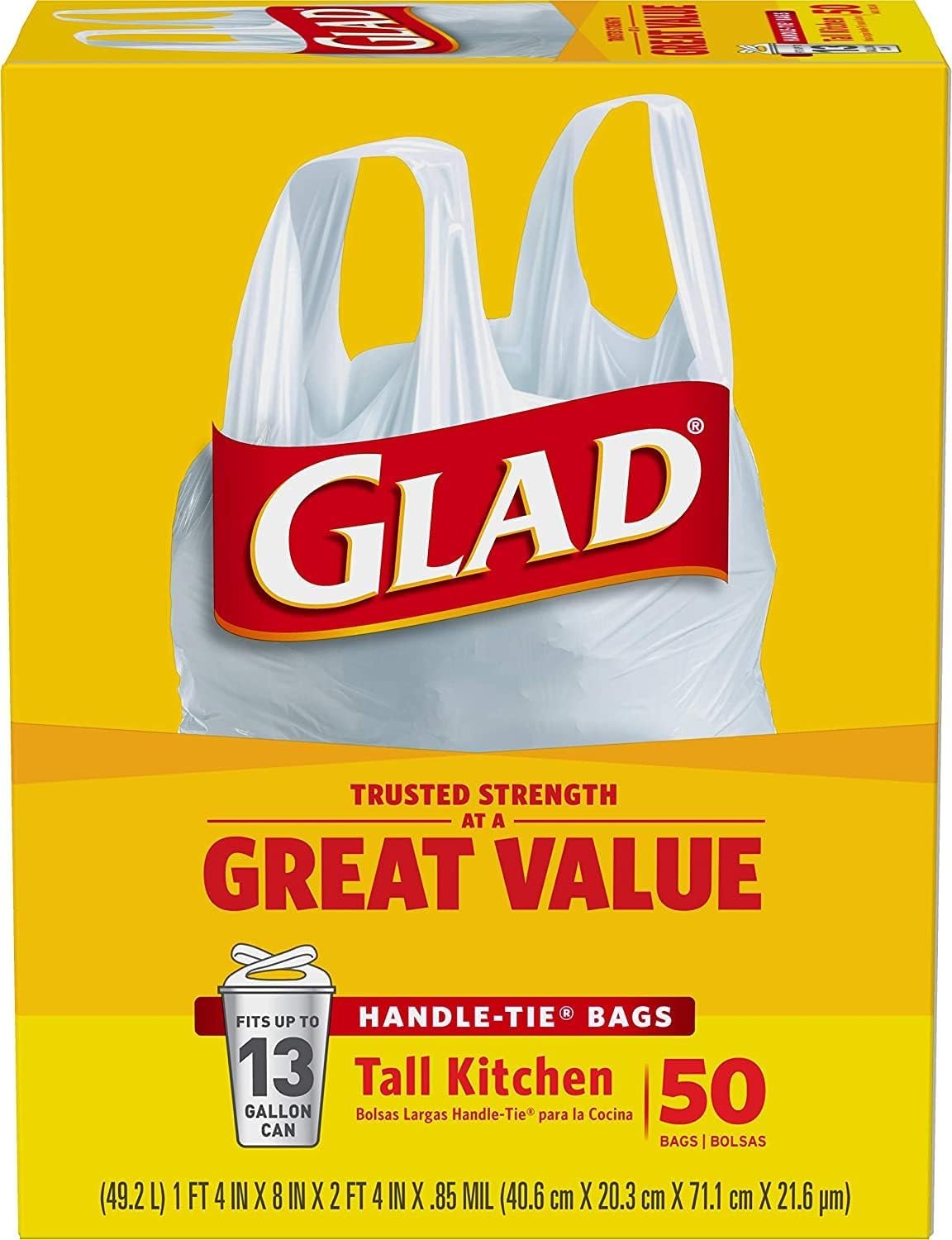 Glad 13 Gal. Tall Kitchen Handle-Tie Bags 50 ct (Pack of 4) - Image 7