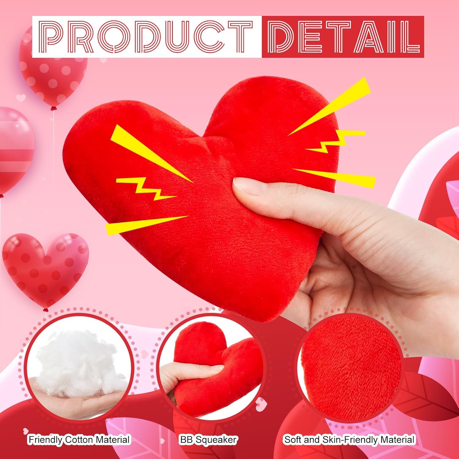 12 Pieces Valentine Stuffed Toys Red Heart Squeaky Toys for Dogs Valentine's Day Plush Toys for Puppy Dog Valentine Costume Accessories(Heart Shaped) - Image 5