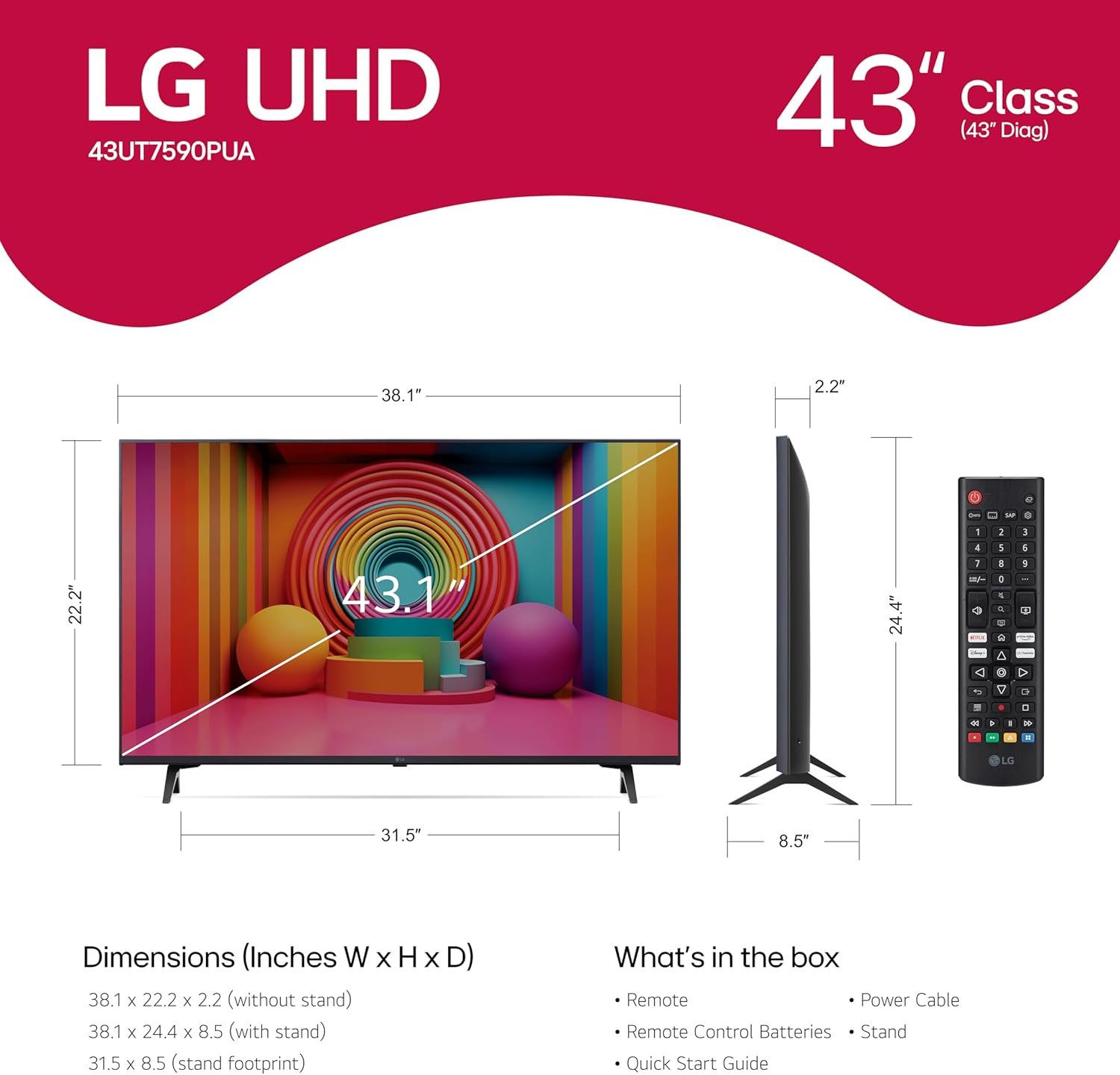 LG 43-Inch Class UT75 Series LED Smart TV 4K Processor Flat Screen with AI-Powered with Alexa Built-in 43UT7590PUA 2024 Model - (Renewed) - Image 3