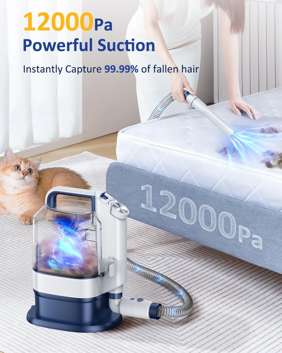 Dog Grooming Vacuum Kit, 3.2L Dust Cup Pet Grooming Vacuum for Dogs Cats with Cordless Clipper, 12000pa 6 Pet Grooming Tools Dog Brush Vacuum for Shedding Home Cleaning, Low Noise Dog Cat Hair Remover - Image 8